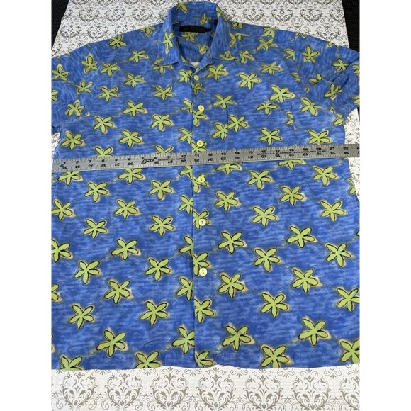 BUGATCHI Men's Blue Floral Short Sleeve Button Down Shirt Silk Medium - Picture 4 of 5